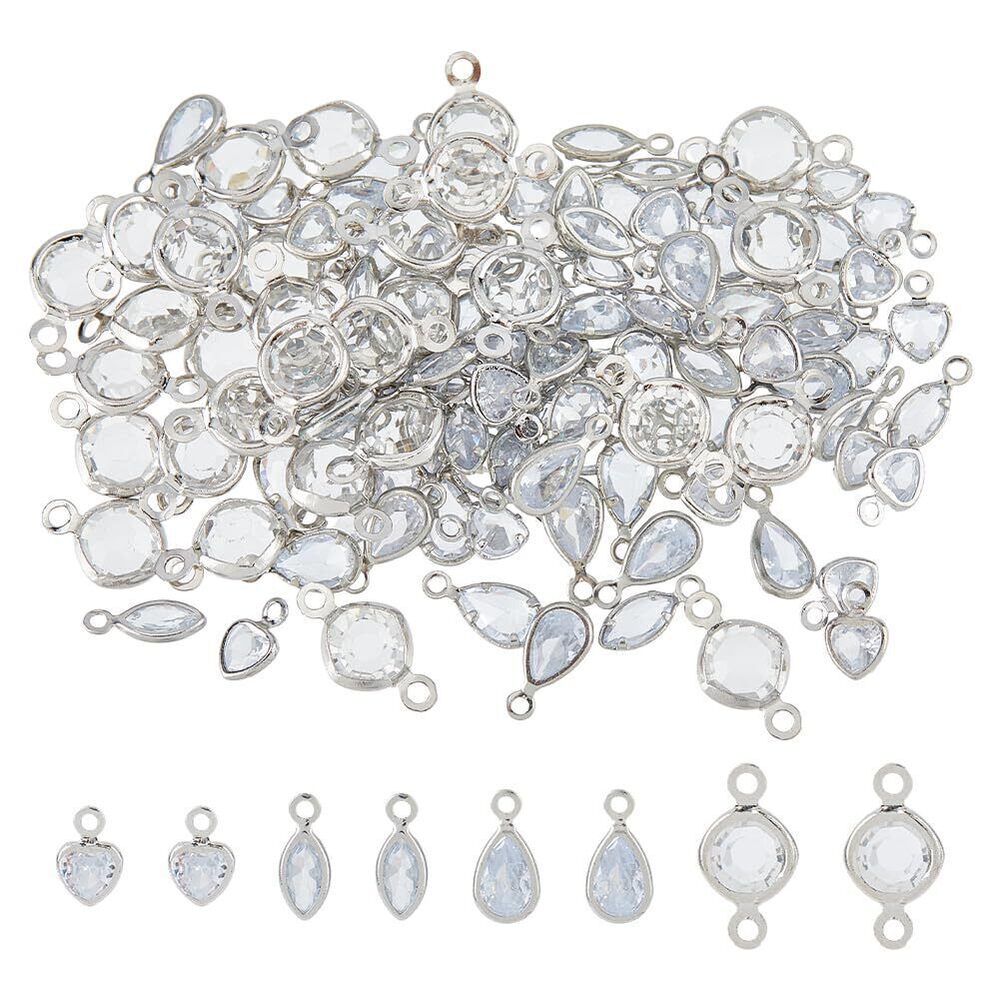 3103 Brass Rhinestone Pendants Cubic Zirconia Charms Clear Crystal Silver